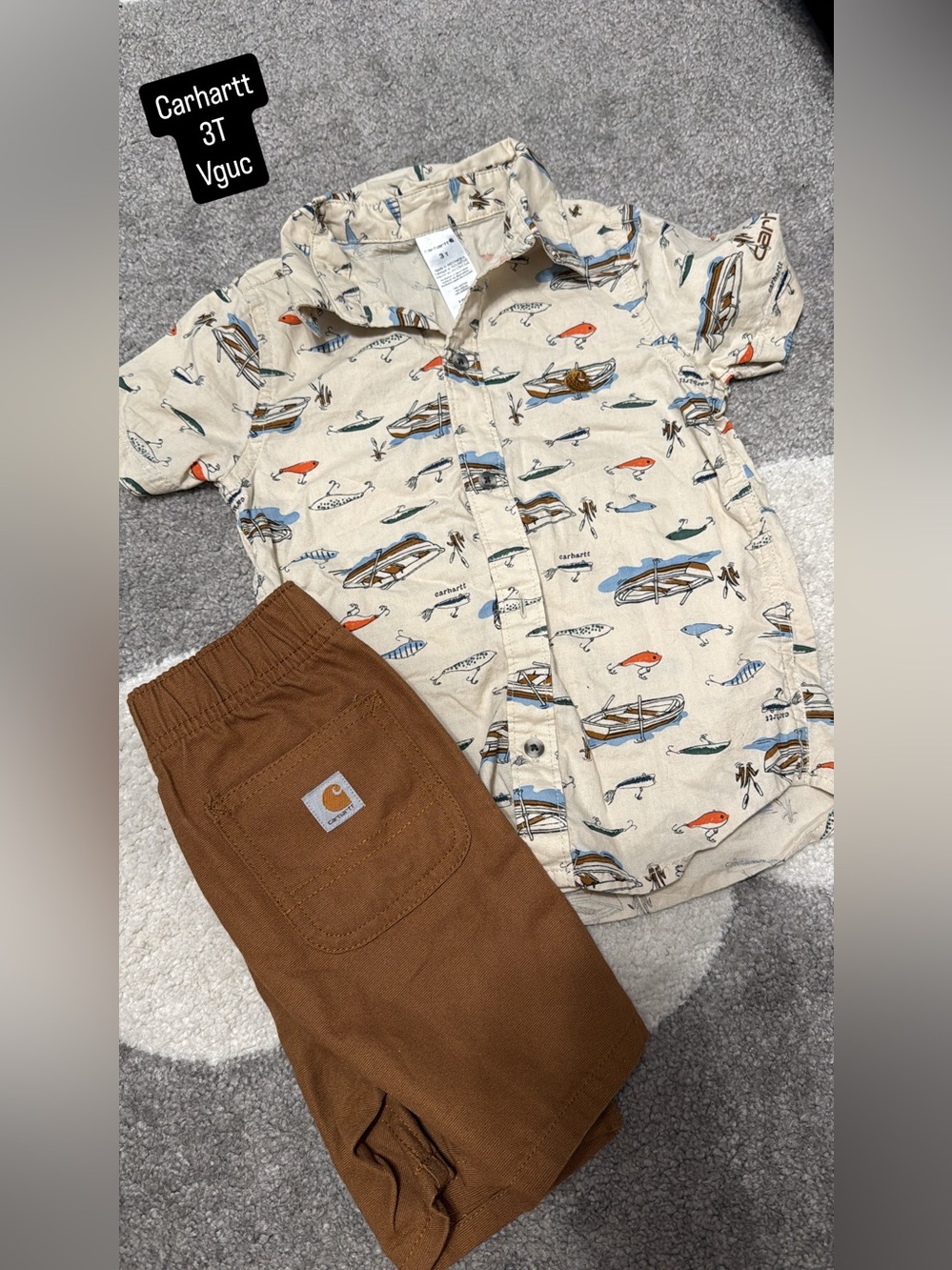 Carhartt Kids' Short-Sleeve Boat Print Button-Up Shirt - Cream